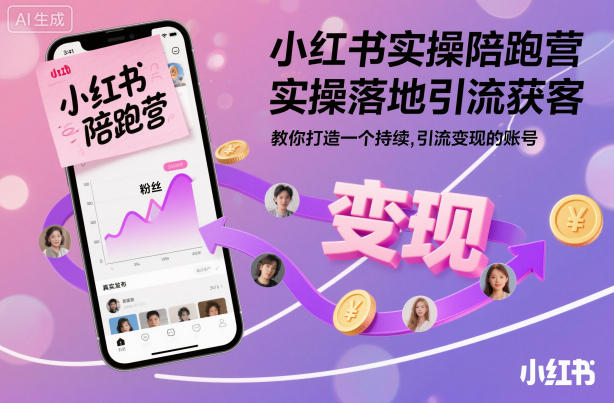 小红书实操陪跑营，实操落地引流获客，教你打造一个持续引流变现的账号-冒泡网