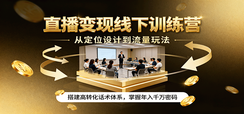 直播变现线下训练营，从定位设计到流量玩法，搭建高转化话术体系，掌握年入千万密码-冒泡网