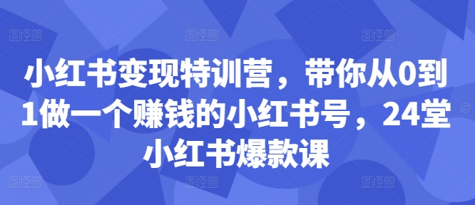 小红书变现特训营，带你从0到1做一个赚钱的小红书号，24堂小红书爆款课-冒泡网