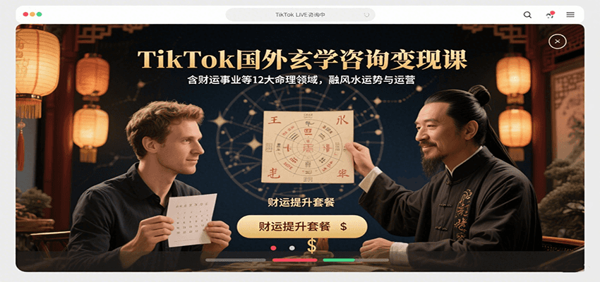 TikTok国外玄学咨询变现课，含财运事业等12大命理领域，融风水运势与运营-冒泡网