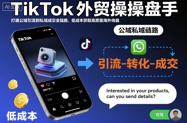 TikTok外贸操盘手，打通公域引流到私域成交全链路，低成本获取高质量海外询盘-冒泡网