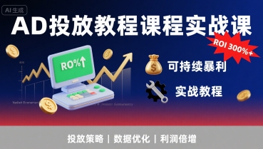 AD投放教程课程实战课，实现广告ROI300%+可持续暴利-冒泡网