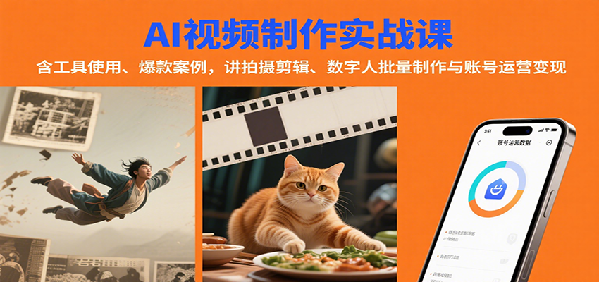 AI视频制作实战：含工具使用、爆款案例，讲拍摄剪辑、数字人批量制作与账号运营变现-冒泡网