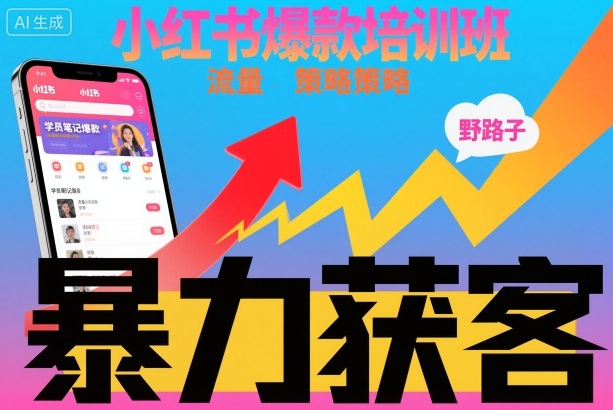 小红书爆款培训班，小红书获客野路子流量打法，暴力持续获客-冒泡网