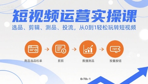 短视频运营实操课，选品、剪辑、测品、投流，从0到1轻松玩转短视频-冒泡网