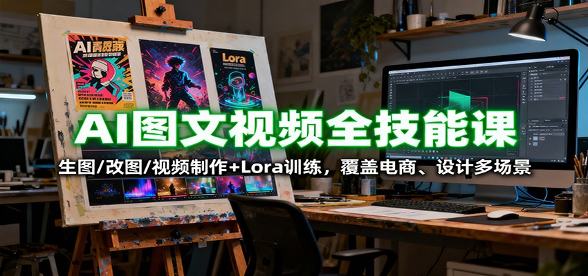 AI图文视频全技能课：生图/改图/视频制作+Lora训练，覆盖电商 、设计多场景-冒泡网