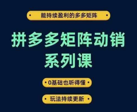 拼多多矩阵动销系列课，能持续盈利的多多矩阵，0基础也听得懂，玩法持续更新-冒泡网