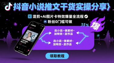 抖音小说推文干货实操分享，混剪+AI图片卡特效爆量全流程，0粉丝0门槛可做-冒泡网