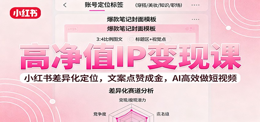 高净值IP变现课：小红书差异化定位，文案点赞成金， AI高效做短视频-冒泡网