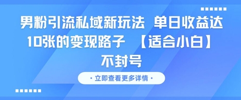 男粉引流私域新玩法，单日收益达10张的变现路子 【适合小白】不封号-冒泡网