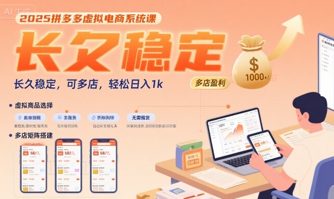 2025拼多多虚拟电商系统课，长久稳定，可多店，轻松日入1k-冒泡网