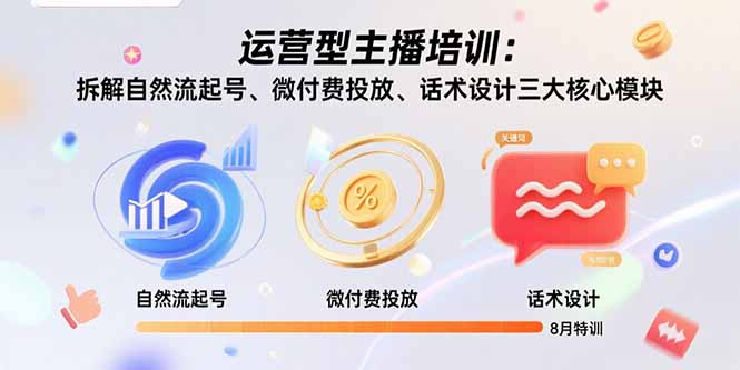 运营型主播培训：拆解自然流起号、微付费投放、话术设计三大核心模块-8月-冒泡网