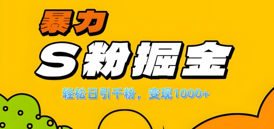 单人单机日引千粉，变现1k+，S粉流量掘金计划攻略【揭秘】-冒泡网