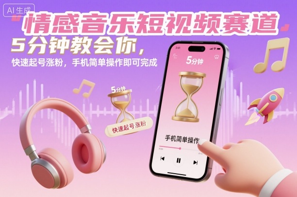 情感音乐短视频赛道，5分钟教会你，快速起号涨粉，手机简单操作即可完成-冒泡网