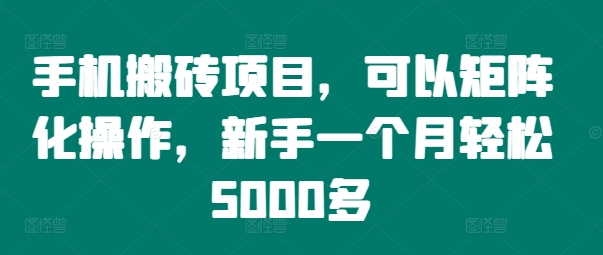 手机搬砖项目，可以矩阵化操作，新手一个月轻松5000多-冒泡网