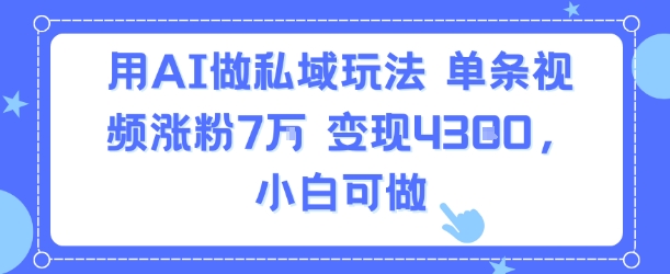用AI做私域玩法，单条视频涨粉7W变现4.3k，小白可做-冒泡网