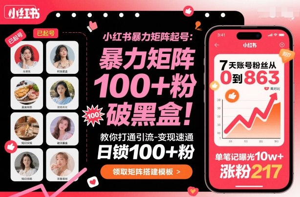 小红书暴力矩阵起号，教你打通引流-变现速通，日锁100+粉，破流量黑盒-冒泡网