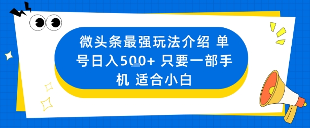 微头条最强玩法介绍一个号日入5张+只要一部手机适合小白-冒泡网