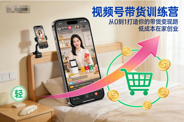 视频号带货训练营，从0到1打造你的带货变现路，低成本在家创业-冒泡网