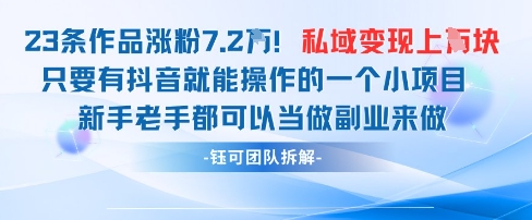 抖音私域项目23条作品涨粉7.2W，私域变现1W-冒泡网