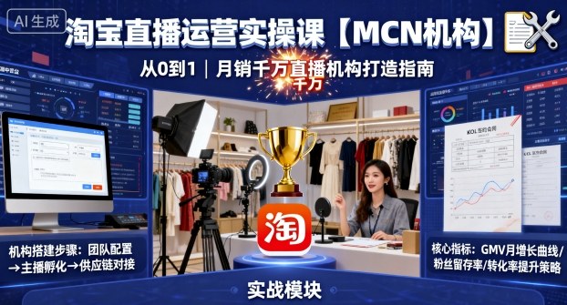 淘宝直播运营实操课【MCN机构】，从0到1做一家月销千W的直播机构-冒泡网