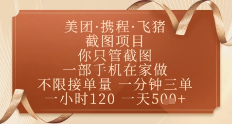 飞猪美团截图项目，你只管截图，一部手机在家做，正规平台无套路，一天5张+【揭秘】-冒泡网