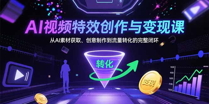 AI视频特效创作与变现课：从AI素材获取、创意制作到流量转化的完整闭环-冒泡网