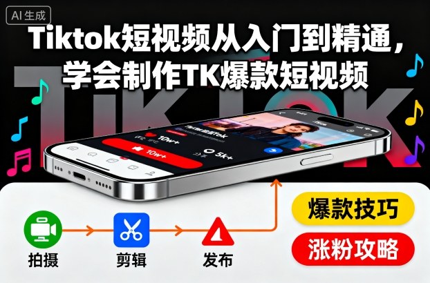 Tiktok短视频从入门到精通，学会制作TK爆款短视频-冒泡网