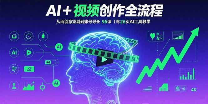 AI+短视频创作全流程：从创意策划到账号增长，96节课(含26项AI工具教学-冒泡网