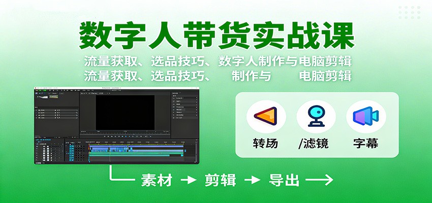 数字人变现实战课：流量获取、选品技巧、数字人制作与电脑剪辑-冒泡网