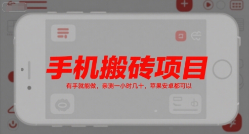 手机搬砖项目，有手就能做，亲测一小时几十，苹果安卓都可以-冒泡网