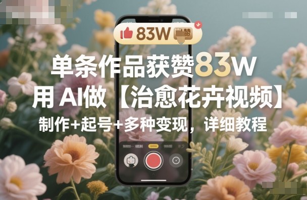 单条作品获赞83W，用AI做【治愈花卉视频】，制作+起号+多种变现，详细教程-冒泡网