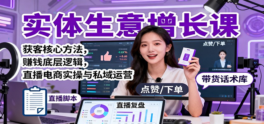 实体生意增长课：获客核心方法，赚钱底层逻辑，直播电商实操与私域运营-冒泡网