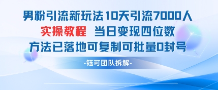 男粉引流新玩法10天引流7000人当日变现四位数可复制可批量0封号-冒泡网