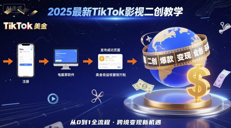 2025年最新TikTok影视二创教学，从注册到发布撸美金全流程，跨境变现新机遇-冒泡网