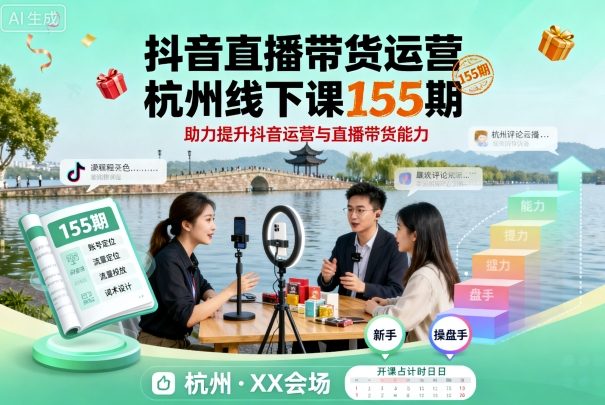 抖音直播带货运营杭州线下课155期，助力提升抖音运营与直播带货能力-冒泡网