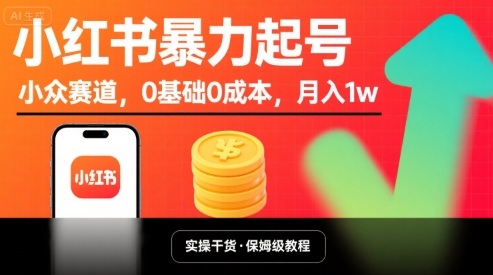 小红书暴力起号，小众赛道，0基础0成本，月入1w-冒泡网