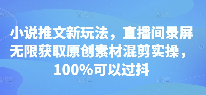 小说推文新玩法，直播间录屏无限获取原创素材混剪实操，100%可以过抖-冒泡网