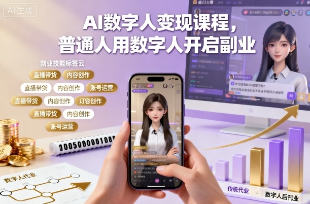 AI数字人变现课程，普通人用数字人开启副业-冒泡网