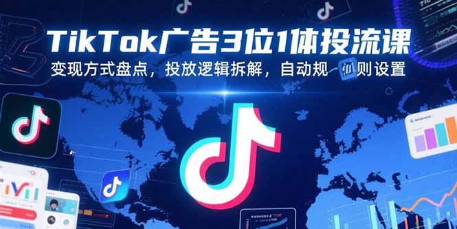 TikTok广告3位1体投流课，变现方式盘点，投放逻辑拆解，自动规则设置-冒泡网