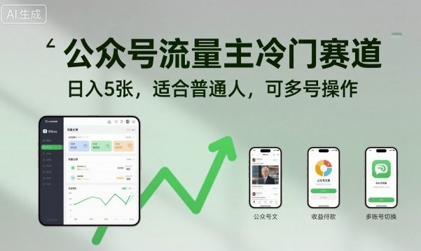 公众号流量主冷门赛道，日入5张，适合普通人，可多号操作-冒泡网