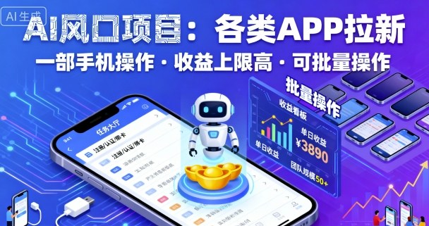 AI风口项目，各类APP拉新，一部手机就可以操作，收益上限高，可批量操作-冒泡网