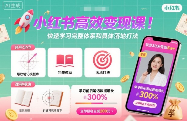 小红书高效变现课，快速学习小红书完整体系和具体落地打法-冒泡网