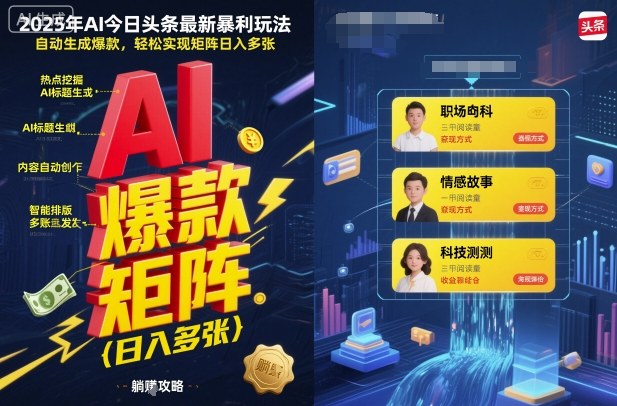 2025年AI今日头条最新暴利玩法，自动生成爆款，轻松实现矩阵日入多张-冒泡网