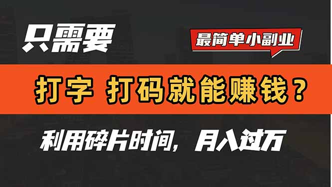 只需要打字，打码，就能赚钱？简单的赚钱小副业，利用碎片时间，月入过万-冒泡网