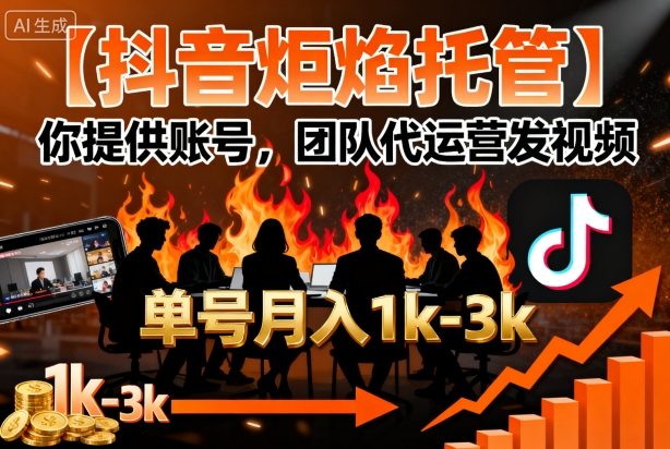 【抖音炬焰托管】你提供账号，团队代运营发视频，单号月入1k+【揭秘】-冒泡网