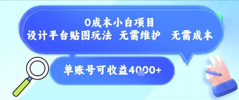 0成本小白项目，设计平台贴图玩法，无需维护，无需成本，单账号单月可产生收益4k+-冒泡网