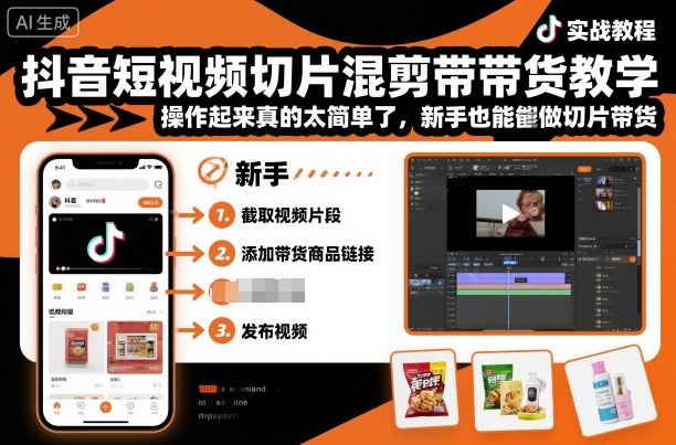 抖音短视频切片混剪带货教学，操作起来真的太简单了，新手也能做切片带货-冒泡网