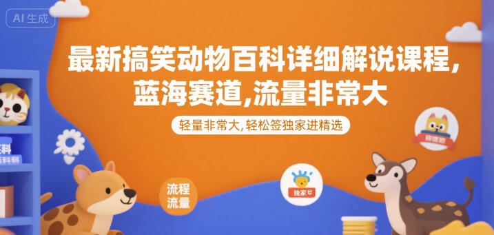 最新搞笑动物百科详细解说课程，蓝海赛道，流量非常大，轻松签独家进精选-冒泡网