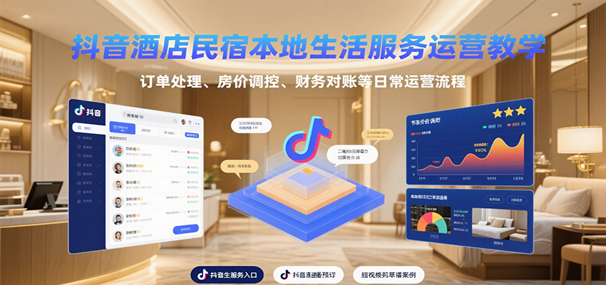 抖音酒店民宿本地生活服务运营教学，订单处理、房价调控、财务对账等日常运营流程-冒泡网